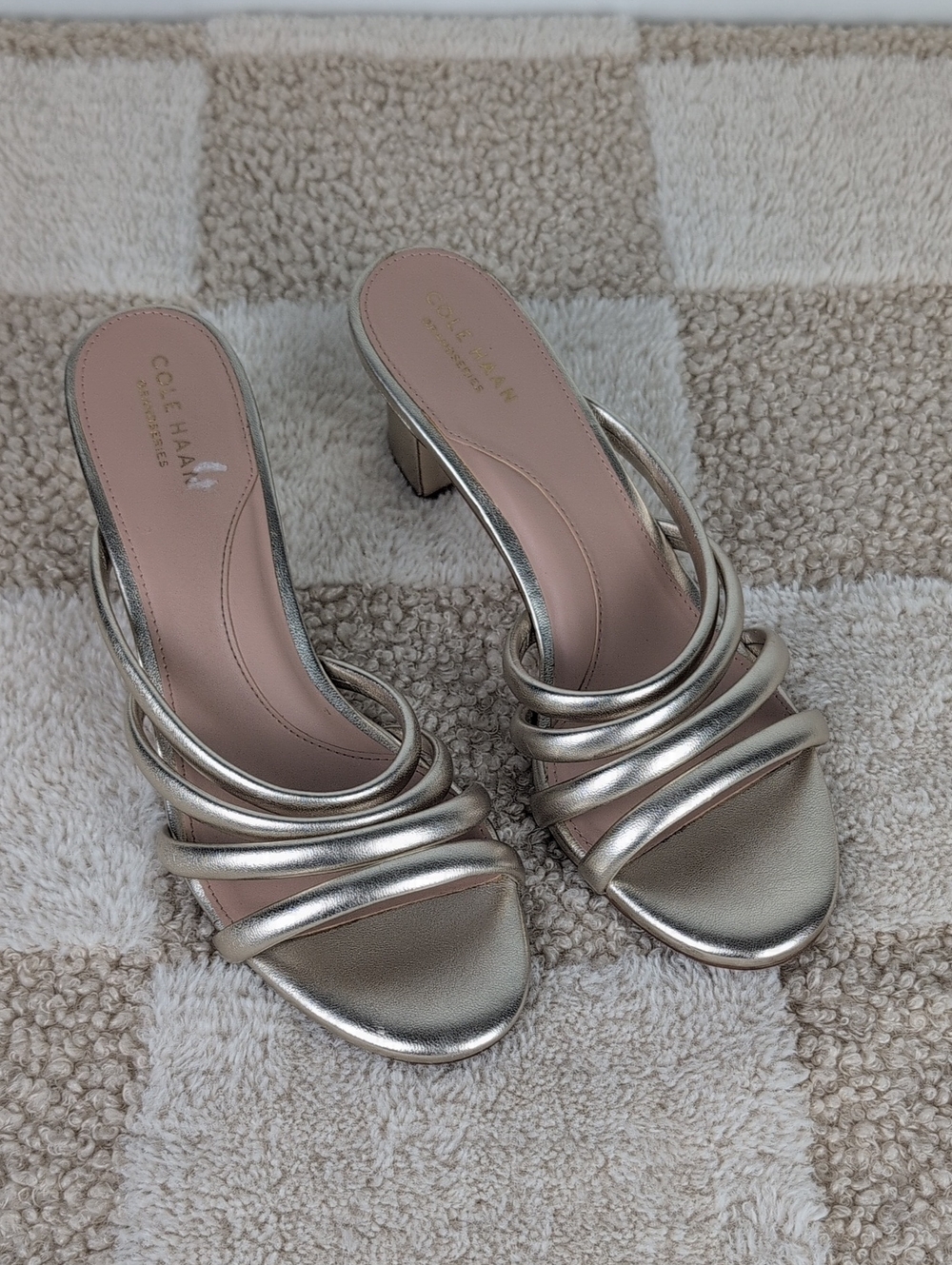 Cole Haan Leather Metallic Gold Strapy Heels